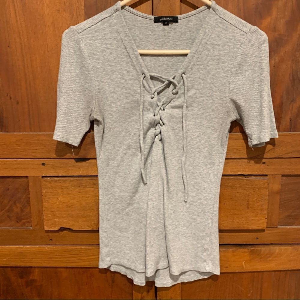 Ambiance tshirt lace up front short sleeve size is junior medium